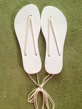 Cute tie up flip-flops! .  Free tutorial with pictures on how to make a sandal / flip flop in under 180 minutes by spraypainting with paint, cord, and skewer. Inspired by clothes & accessories. How To posted by Izzy P. Difficulty: Easy. Cost: Cheap. Steps: 8