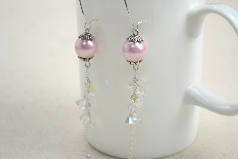Rose Gold Pink Pearl Earrings Wire Wrapped Jewelry Handmade