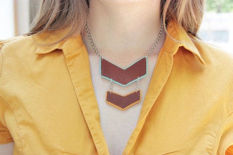 A minimalistic complimentary chevron pendant. .  Free tutorial with pictures on how to make a leather necklace in under 60 minutes using leather, jewelry findings, and suede cord. How To posted by ZanyDays.  in the Jewelry section Difficulty: Easy. Cost: 3/5. Steps: 3