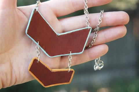 A minimalistic complimentary chevron pendant. .  Free tutorial with pictures on how to make a leather necklace in under 60 minutes using leather, jewelry findings, and suede cord. How To posted by ZanyDays.  in the Jewelry section Difficulty: Easy. Cost: 3/5. Steps: 3