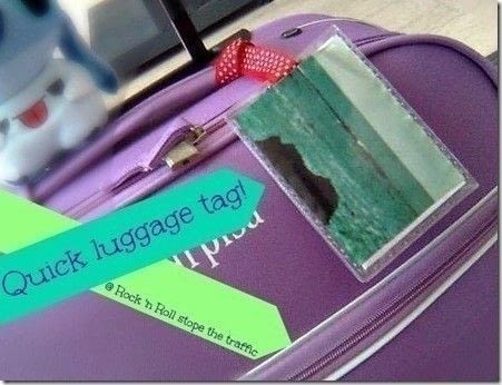 A very quick and customizable tag! .  Free tutorial with pictures on how to make a luggage tag in under 40 minutes using ribbon, glue, and nail polish. How To posted by Lima.  in the Home + DIY section Difficulty: Easy. Cost: Absolutley free. Steps: 2