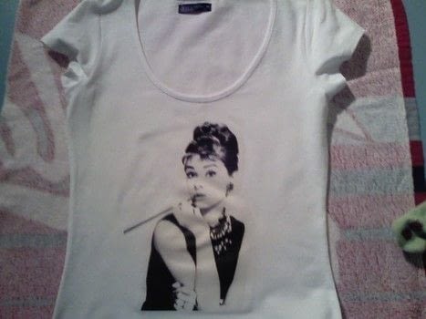 An Audrey Hepburn top made using printable iron on paper .  Free tutorial with pictures on how to make a tank top in under 20 minutes by transfering with t shirt, iron, and printer. Inspired by audrey hepburn and breakfast at tiffanys. How To posted by Hannah.Louise. Difficulty: Easy. Cost: Absolutley free. Steps: 5