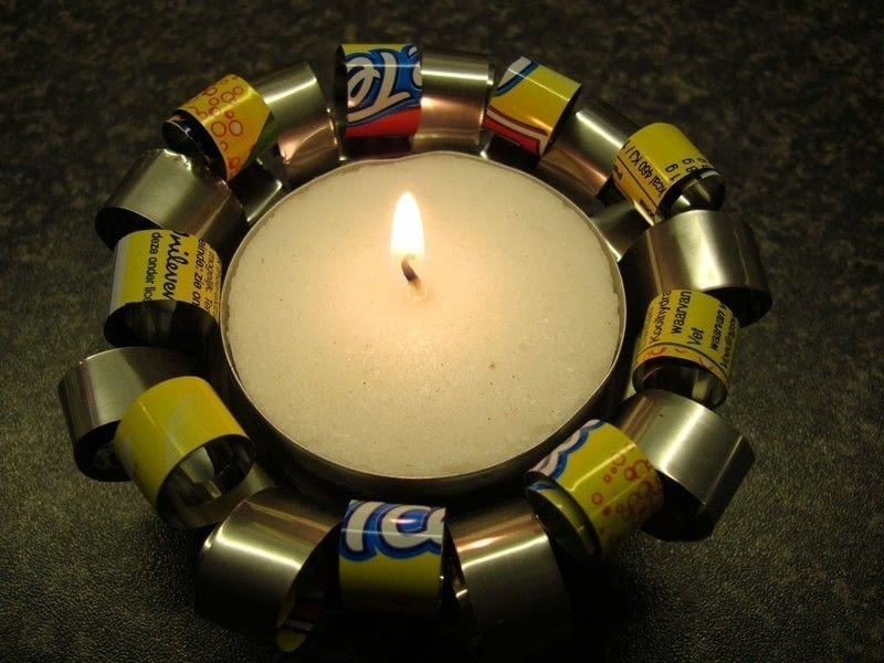 Soda/Beercan Candle Holders · A Recycled Candle Holder · Metalwork on