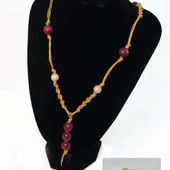 Gold Leather Macrame Jewellery Set