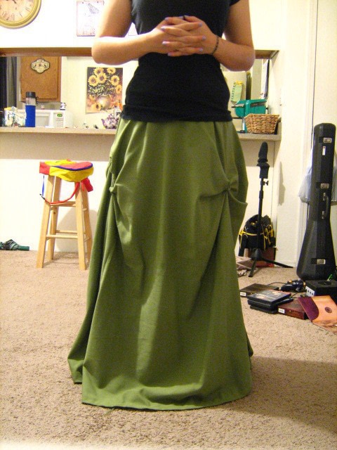 green maxi skirt linen